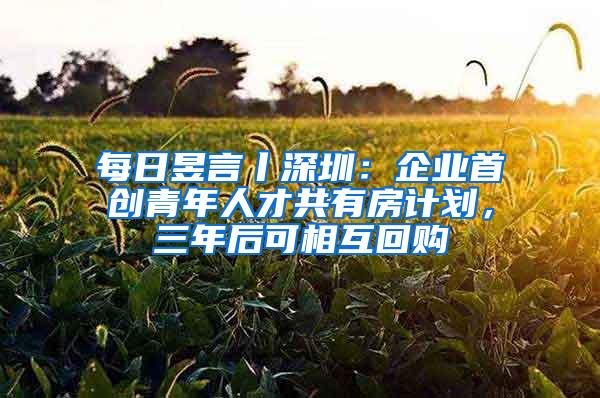 每日昱言丨深圳：企业首创青年人才共有房计划，三年后可相互回购