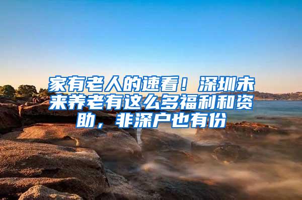 家有老人的速看！深圳未来养老有这么多福利和资助，非深户也有份