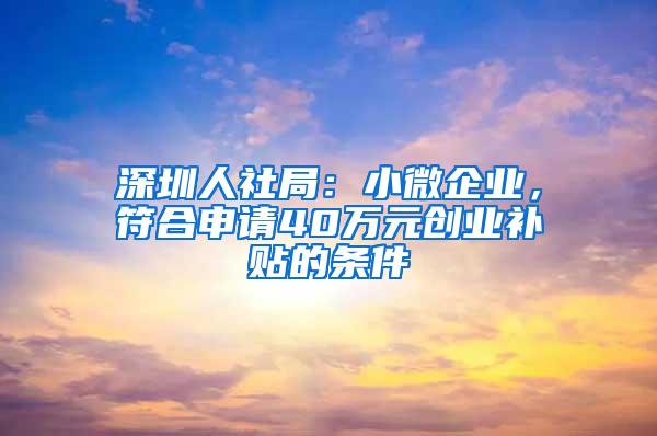 深圳人社局：小微企业，符合申请40万元创业补贴的条件