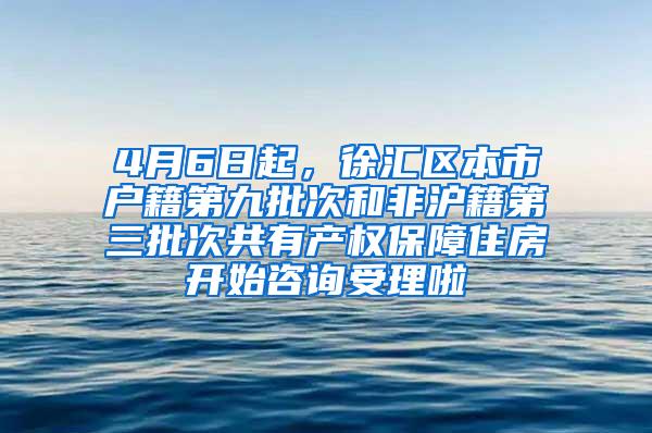 4月6日起，徐汇区本市户籍第九批次和非沪籍第三批次共有产权保障住房开始咨询受理啦