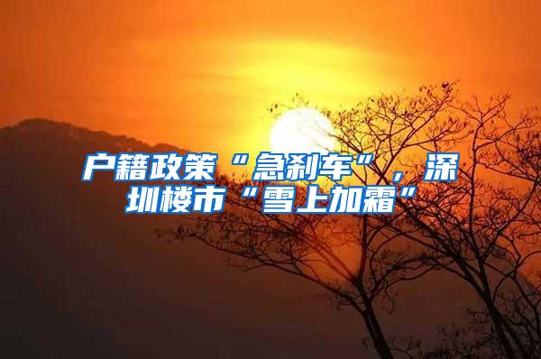 户籍政策“急刹车”，深圳楼市“雪上加霜”