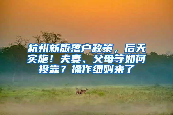 杭州新版落户政策，后天实施！夫妻、父母等如何投靠？操作细则来了