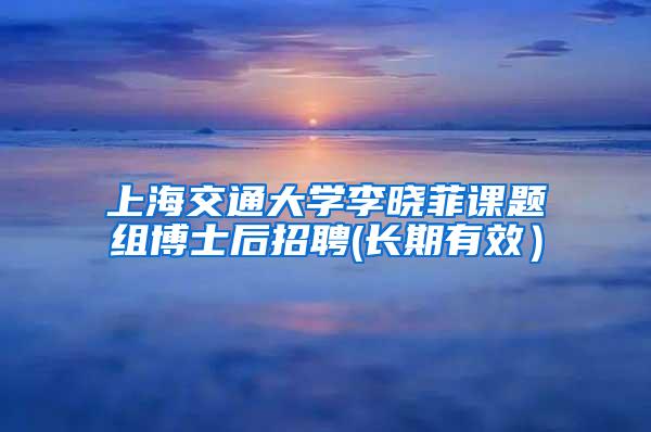 上海交通大学李晓菲课题组博士后招聘(长期有效）