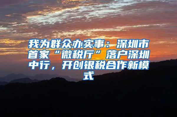 我为群众办实事：深圳市首家“微税厅”落户深圳中行，开创银税合作新模式