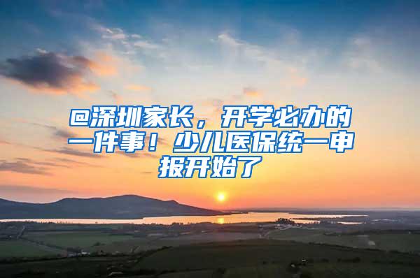@深圳家长，开学必办的一件事！少儿医保统一申报开始了