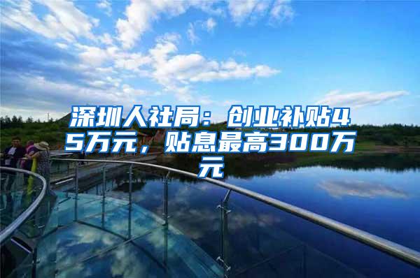 深圳人社局：创业补贴45万元，贴息最高300万元