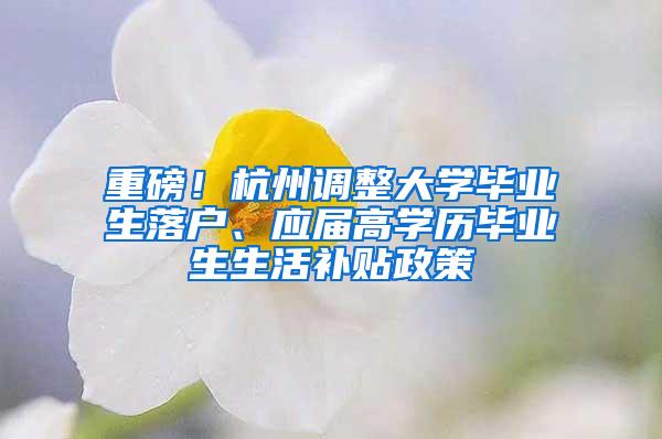 重磅！杭州调整大学毕业生落户、应届高学历毕业生生活补贴政策