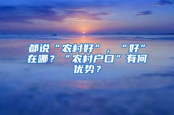 都说“农村好”，“好”在哪？“农村户口”有何优势？