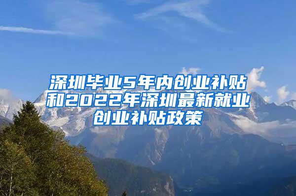 深圳毕业5年内创业补贴和2022年深圳最新就业创业补贴政策