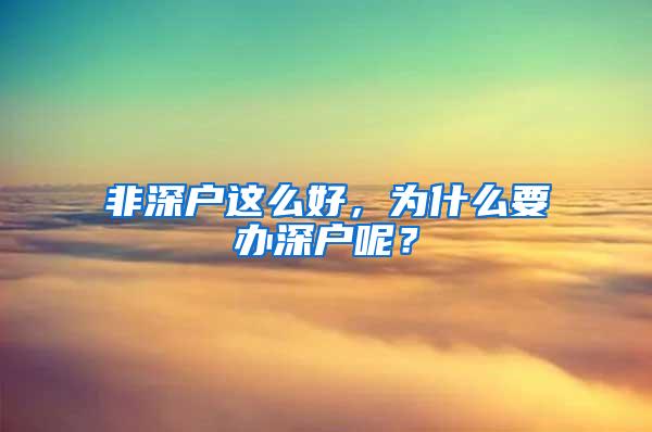 非深户这么好，为什么要办深户呢？