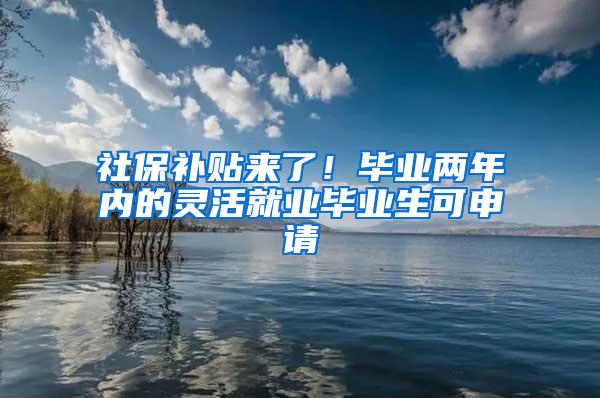 社保补贴来了！毕业两年内的灵活就业毕业生可申请