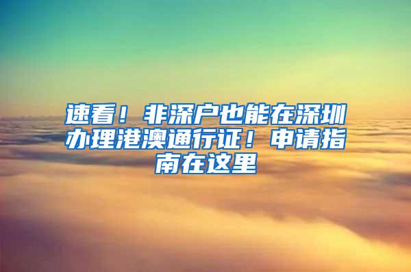 速看！非深户也能在深圳办理港澳通行证！申请指南在这里