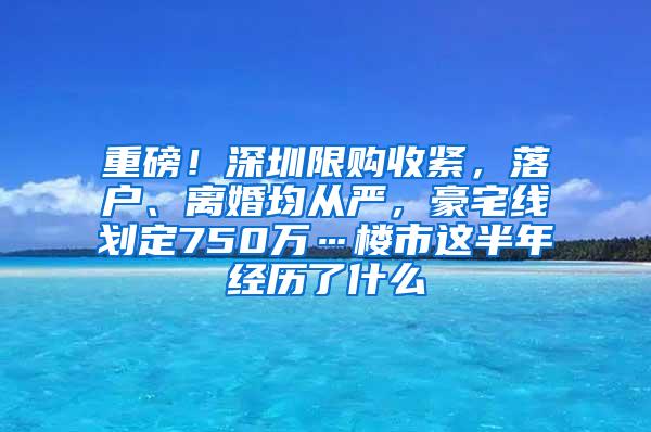 重磅！深圳限购收紧，落户、离婚均从严，豪宅线划定750万…楼市这半年经历了什么