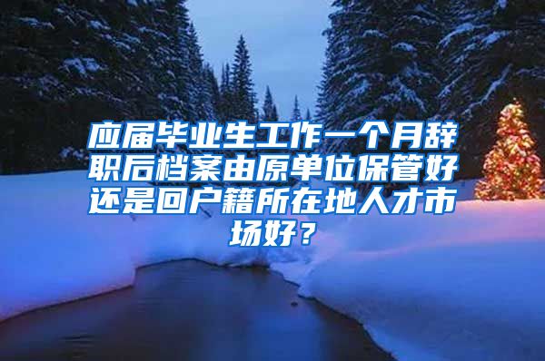 应届毕业生工作一个月辞职后档案由原单位保管好还是回户籍所在地人才市场好？